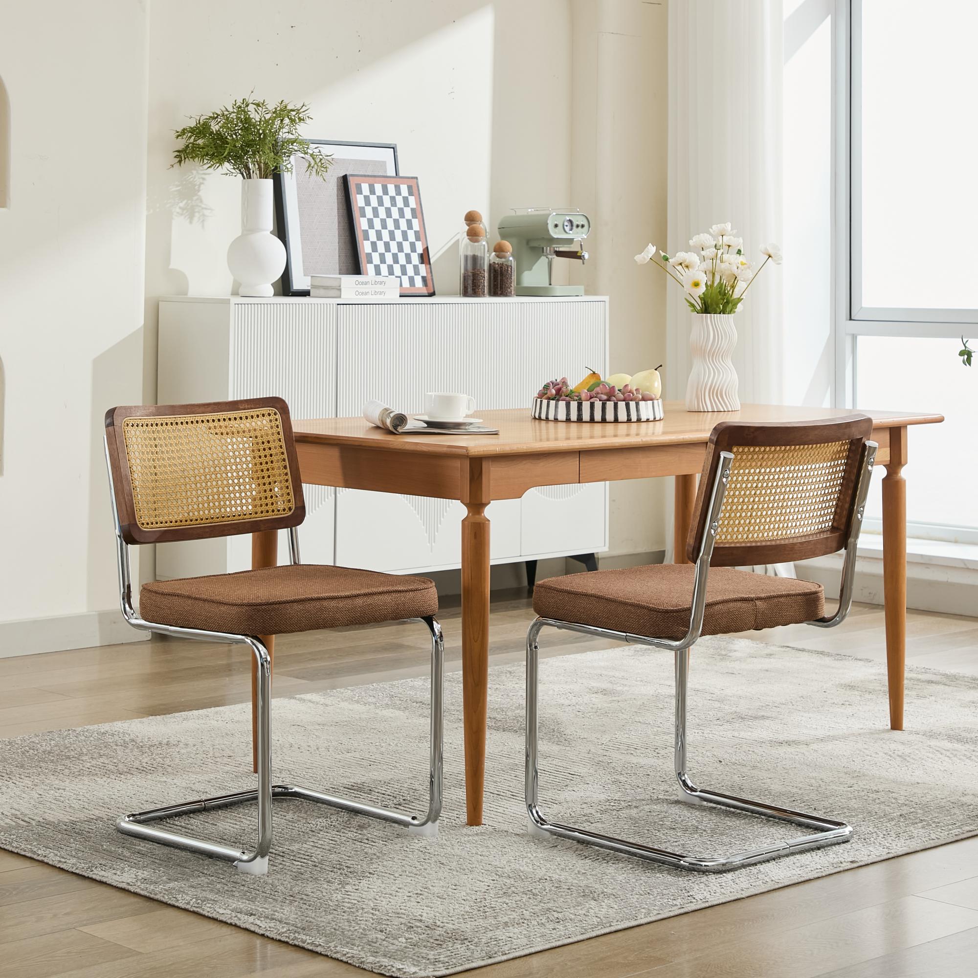 [variant:W5755P512975] Coffee Rattan-Back Dining Chairs – Set of 2 image 1