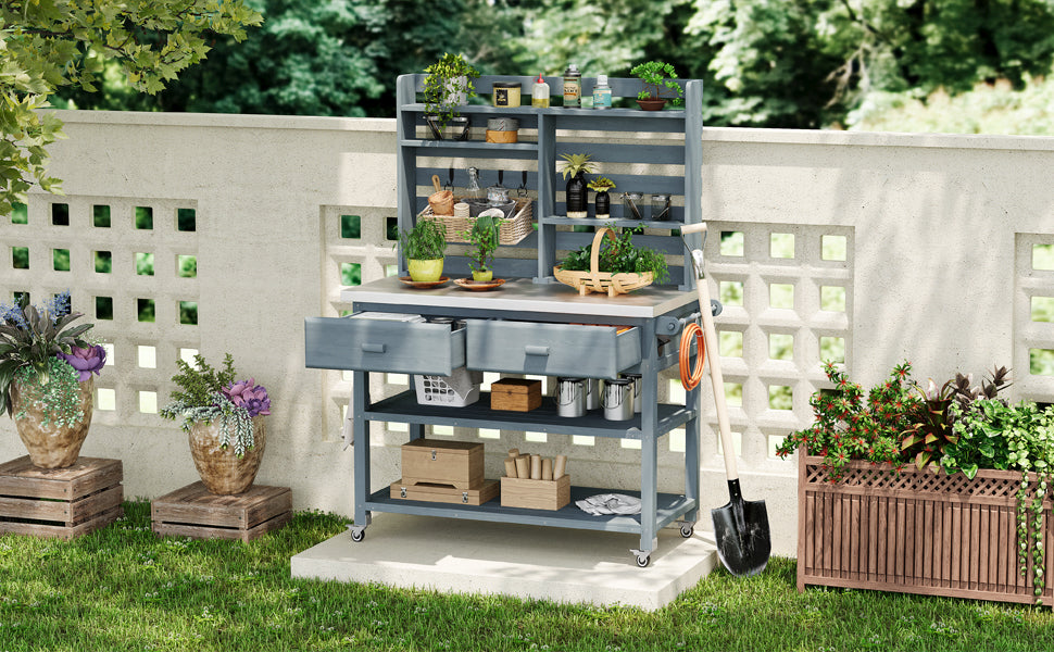 [variant:N853P386121G] Rolling Outdoor Potting Bench with Stainless Steel Top image 25