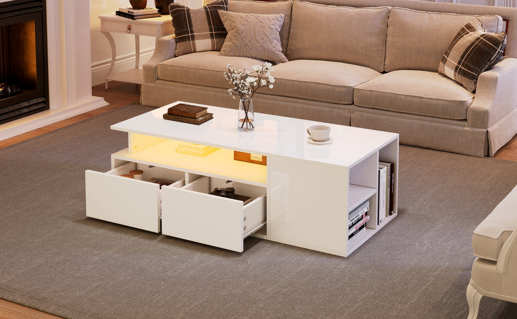[variant:N892P428788W] High-Gloss LED Coffee Table with Open Storage image 3