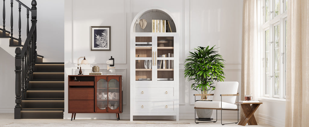 [variant:N853P387781W] Arched Glass-Door Pantry Cabinet – 71-Inch image 3
