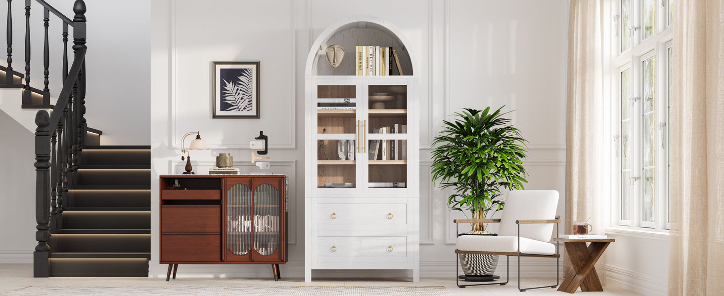 [variant:N853P387781W] Arched Glass-Door Pantry Cabinet – 71-Inch image 3