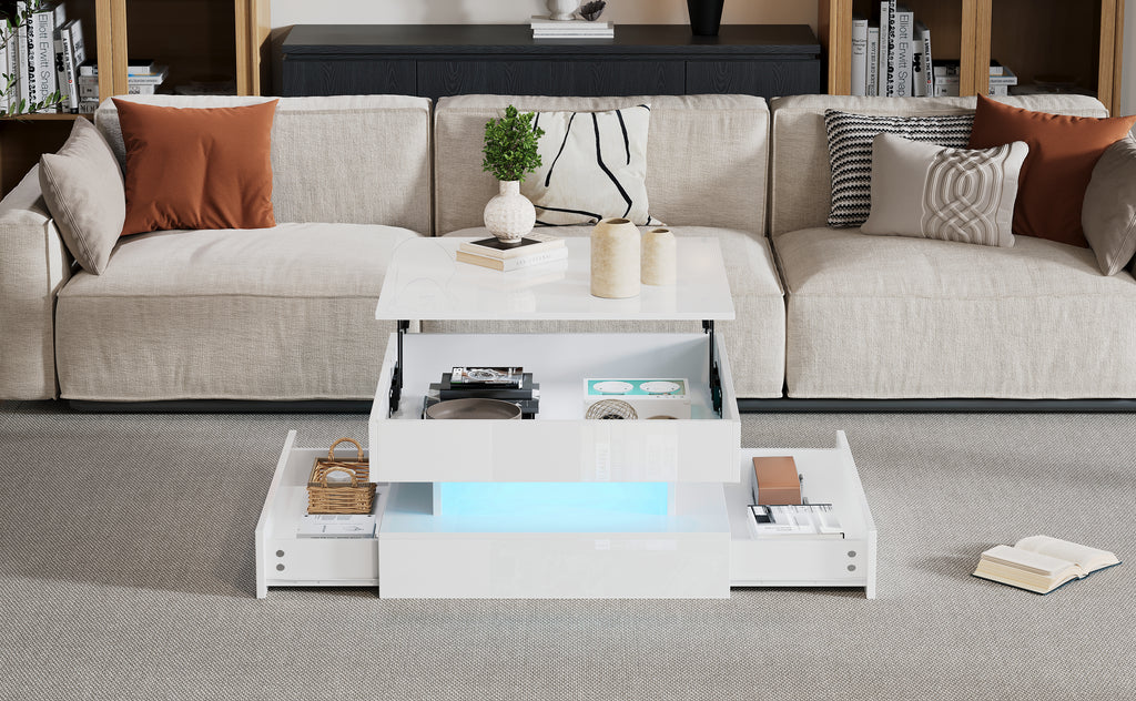 [variant:N892P407973W] White Lift-Top LED Coffee Table with 2 Drawers image 12