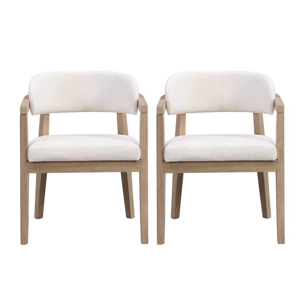 [variant:N872P357172A] Set of 2 Modern Rubberwood Dining Armchairs – Beige image 1