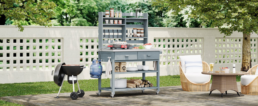 [variant:N853P386121G] Rolling Outdoor Potting Bench with Stainless Steel Top image 3