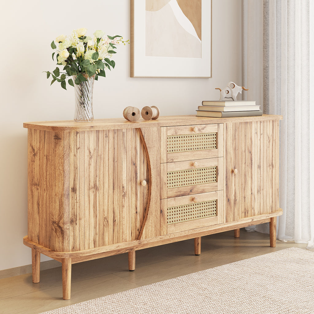 [variant:GA0005O] Rattan Sliding-Door Sideboard – Wood Tone image 9
