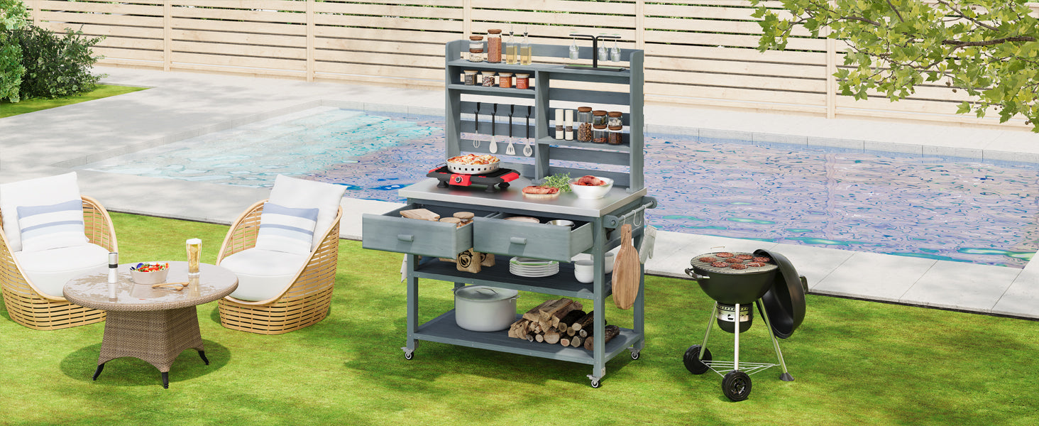 [variant:N853P386121G] Rolling Outdoor Potting Bench with Stainless Steel Top image 11