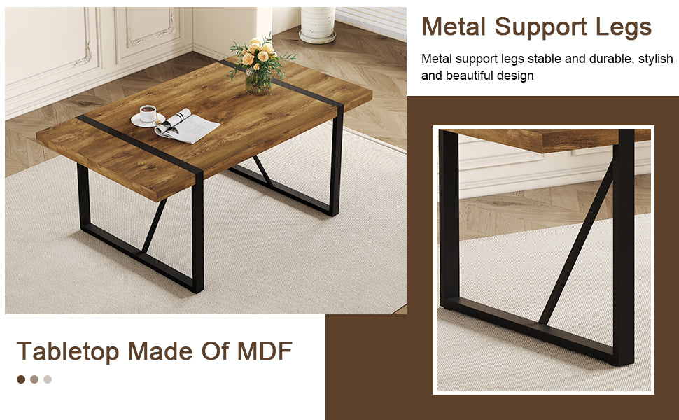 [variant:W3806P432339] Wood-Grain Dining Table with Metal Legs – 71-Inch image 9