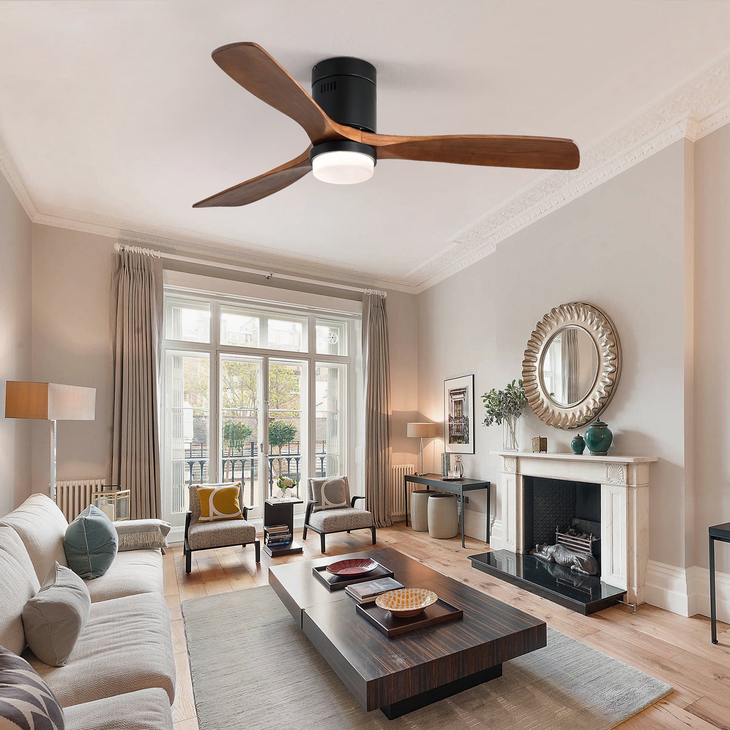 [variant:W5691P515103] Matte Black Solid Wood Ceiling Fan with Light – 52-Inch image 3