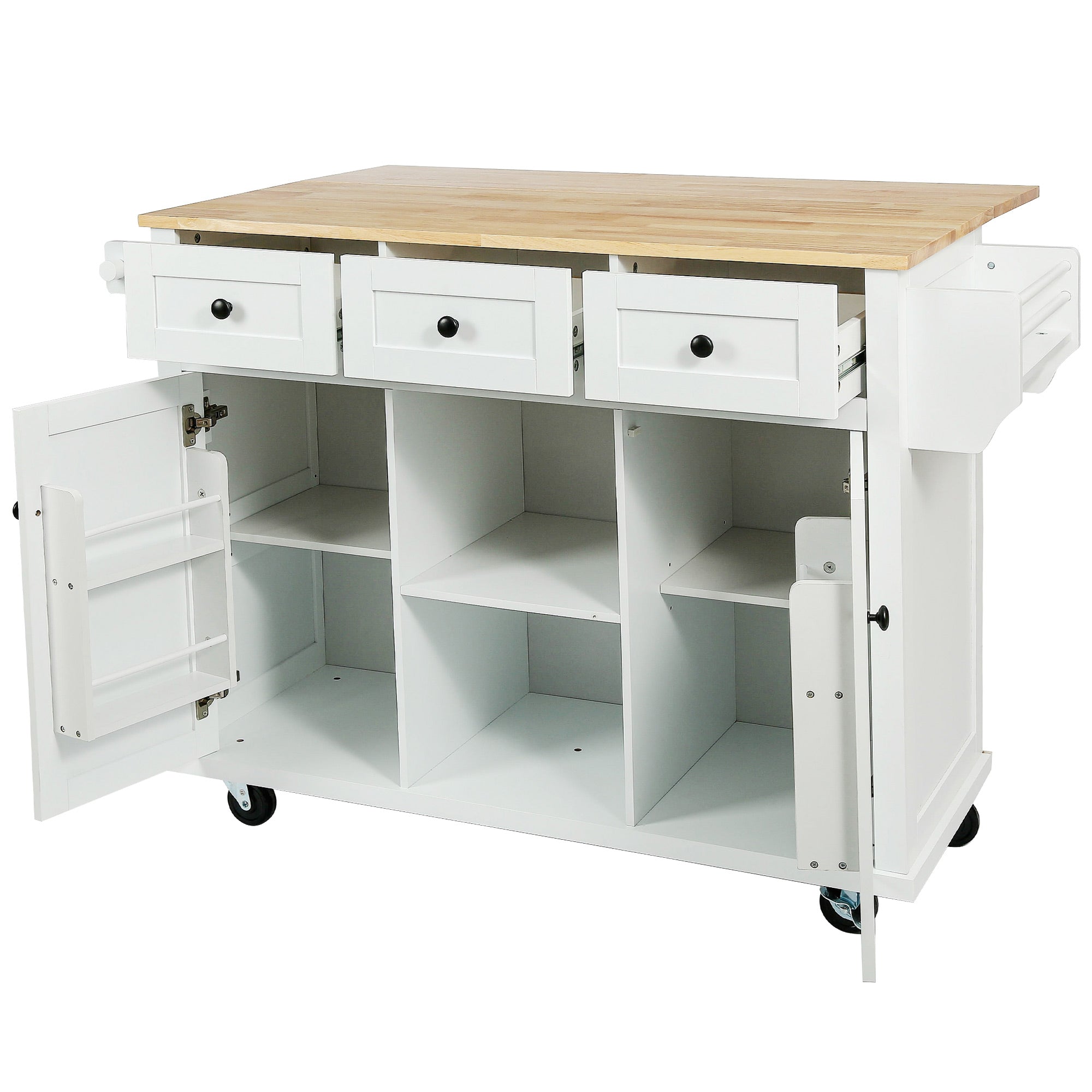 [variant:N853P383632W] Drop-Leaf Rolling Kitchen Cart – White, 53.1-Inch image 12