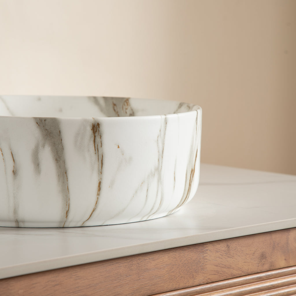Round Vessel Bathroom Sink – 14-Inch — [variant:W6063P512743] White image 4
