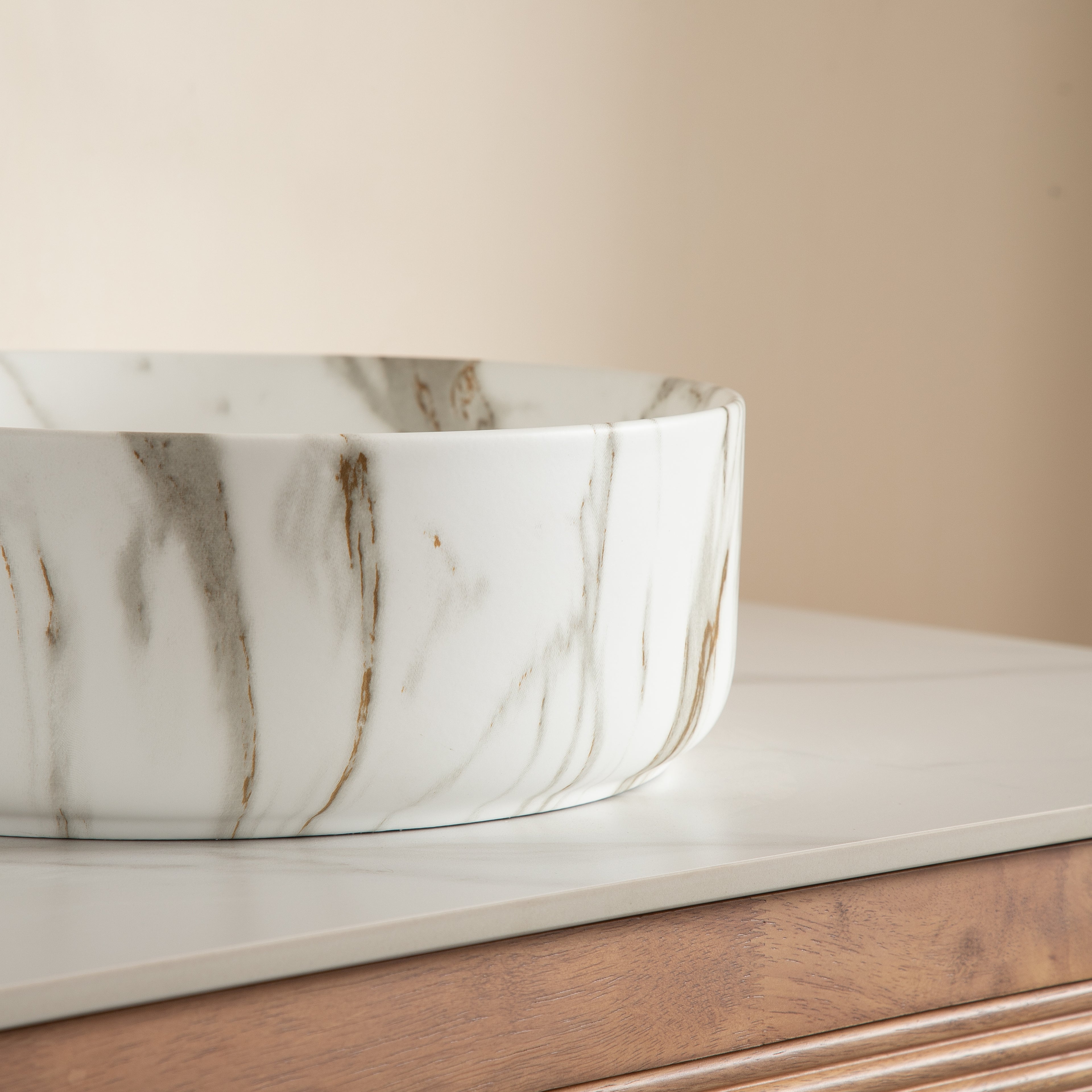 Round Vessel Bathroom Sink – 14-Inch — [variant:W6063P512743] White image 4