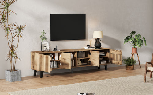 [variant:N892P417182E] 65-Inch Fluted TV Stand with 4 Doors image 2