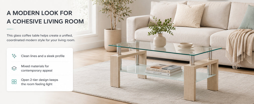 Modern Tempered Glass Coffee Table – Natural or Black — [variant:W3738P364267] Natural image 11