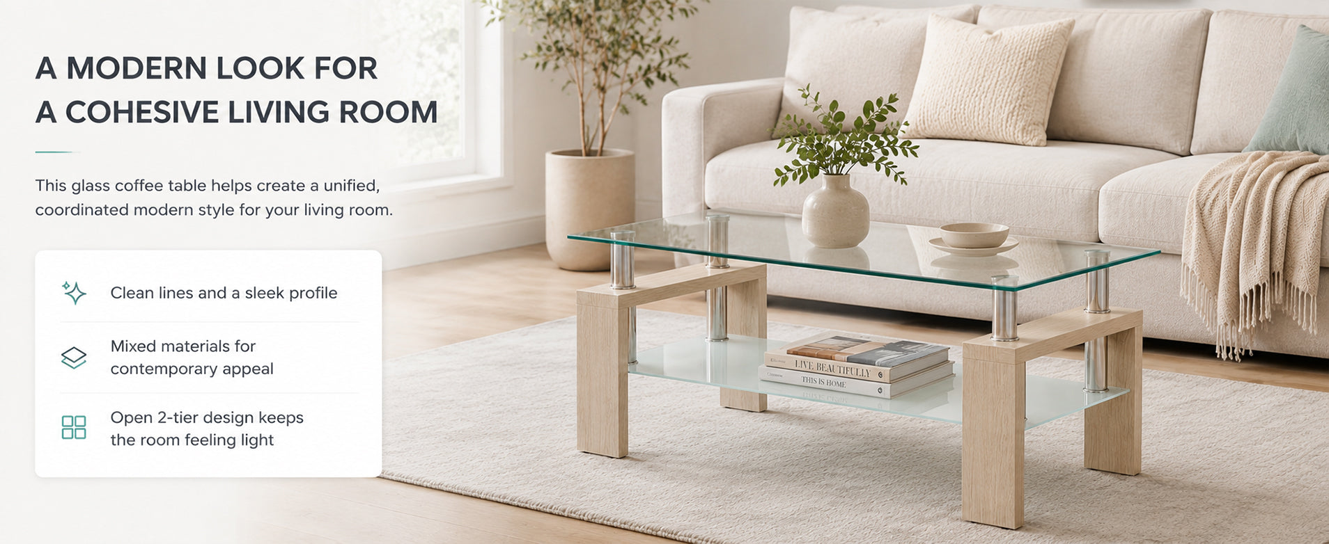 Modern Tempered Glass Coffee Table – Natural or Black — [variant:W3738P364267] Natural image 11