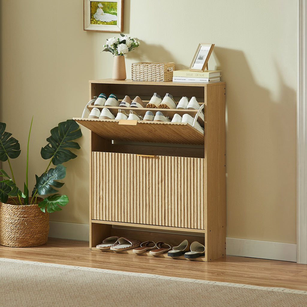 [variant:W5078P443404] Modern Oak Fluted Shoe Cabinet image 1