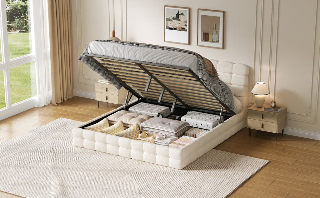 [variant:HS451572AAK] Queen Hydraulic Lift Storage Bed – Cream White image 21