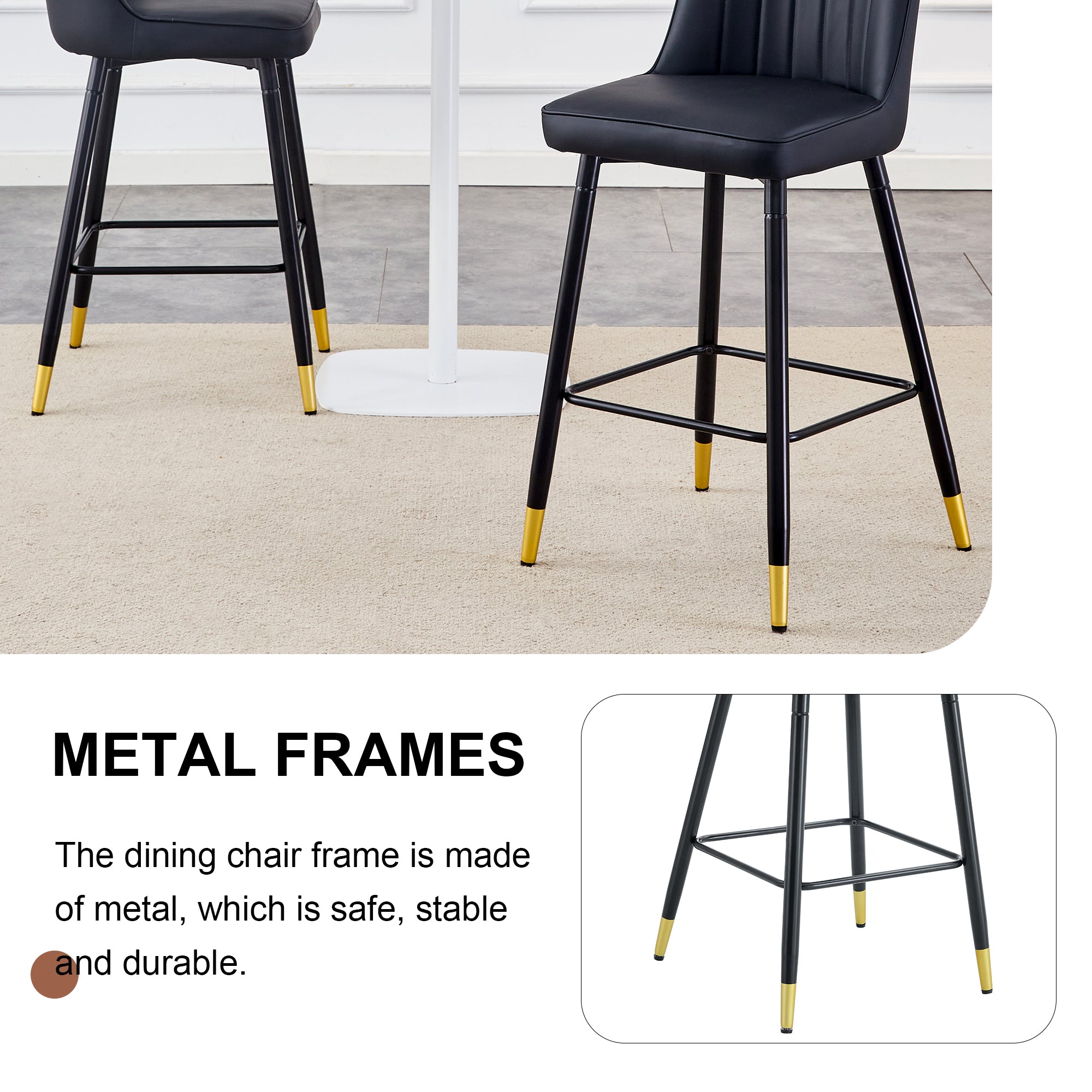 [variant:W3806P404947] PU Leather Bar Stools – Set of 2 image 6
