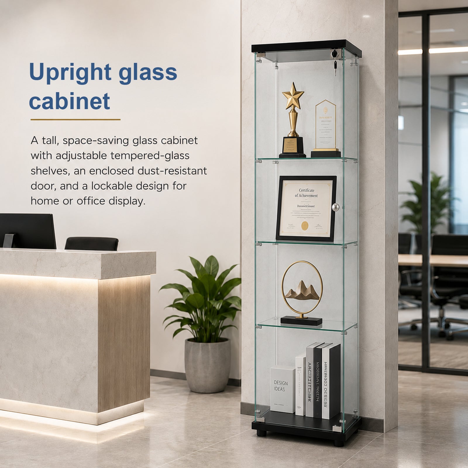 [variant:W3738P360367] 4-Shelf Tempered Glass Display Cabinet – Black image 8