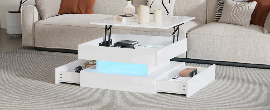 [variant:N892P407973W] White Lift-Top LED Coffee Table with 2 Drawers image 22