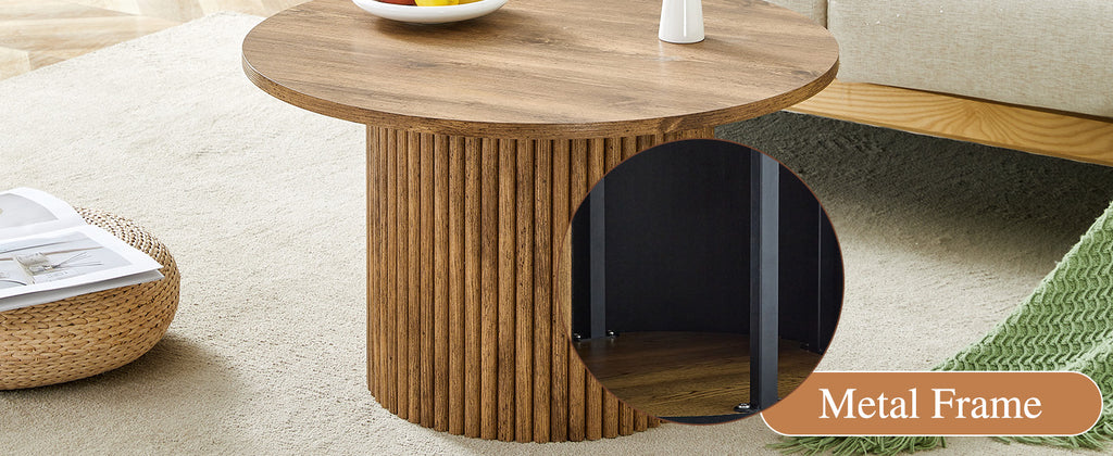 [variant:W3806P404738] Round Fluted Coffee Table with Metal Frame – 27.5-Inch image 13