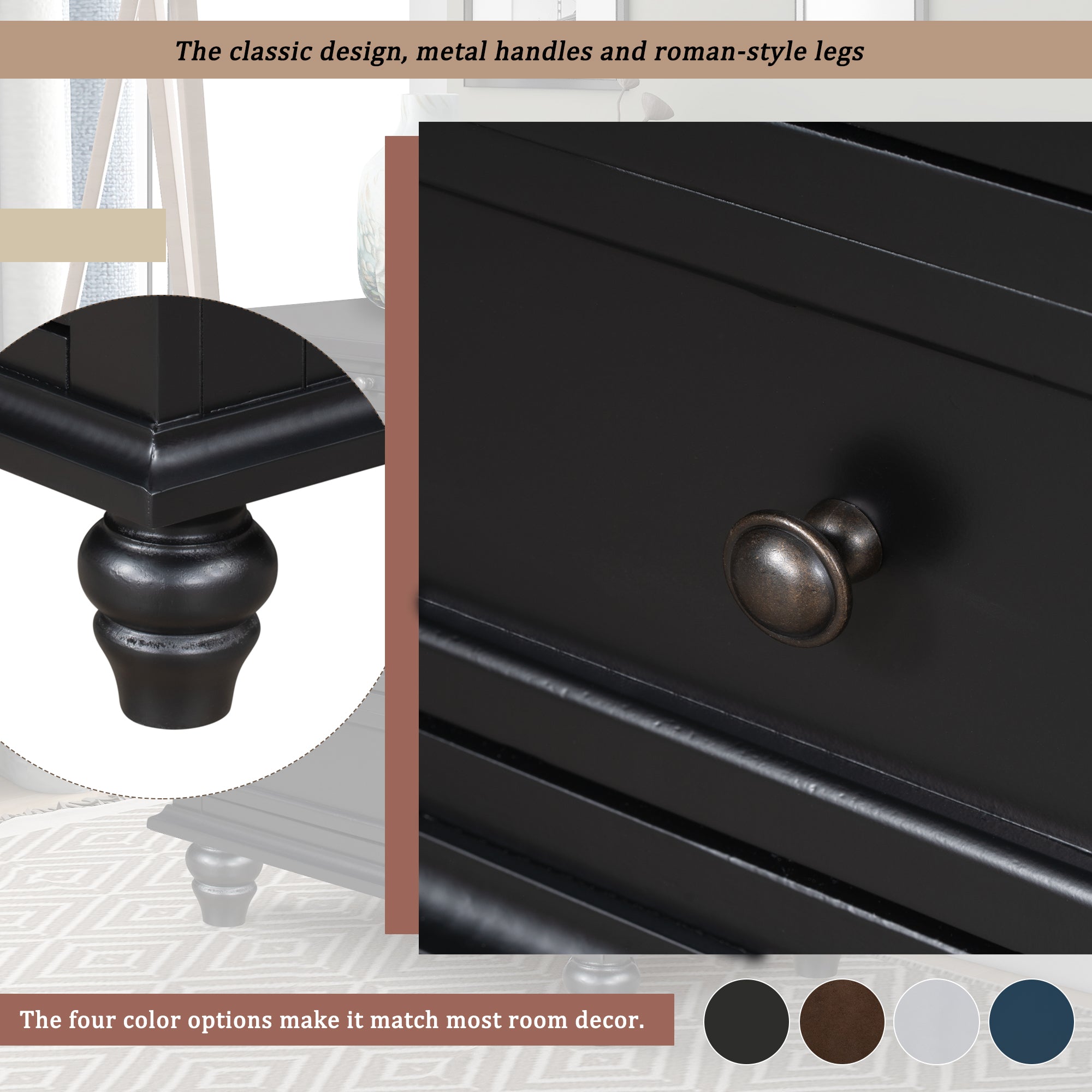3-Drawer Nightstand with Pull-Out Tray – 27.6-Inch — [variant:N889P444139B] Black image 4