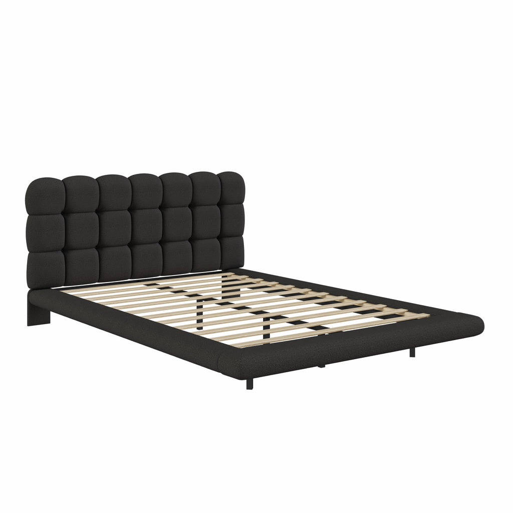 [variant:HS451577AAB] Queen LED Floating Bouclé Platform Bed – Black image 19