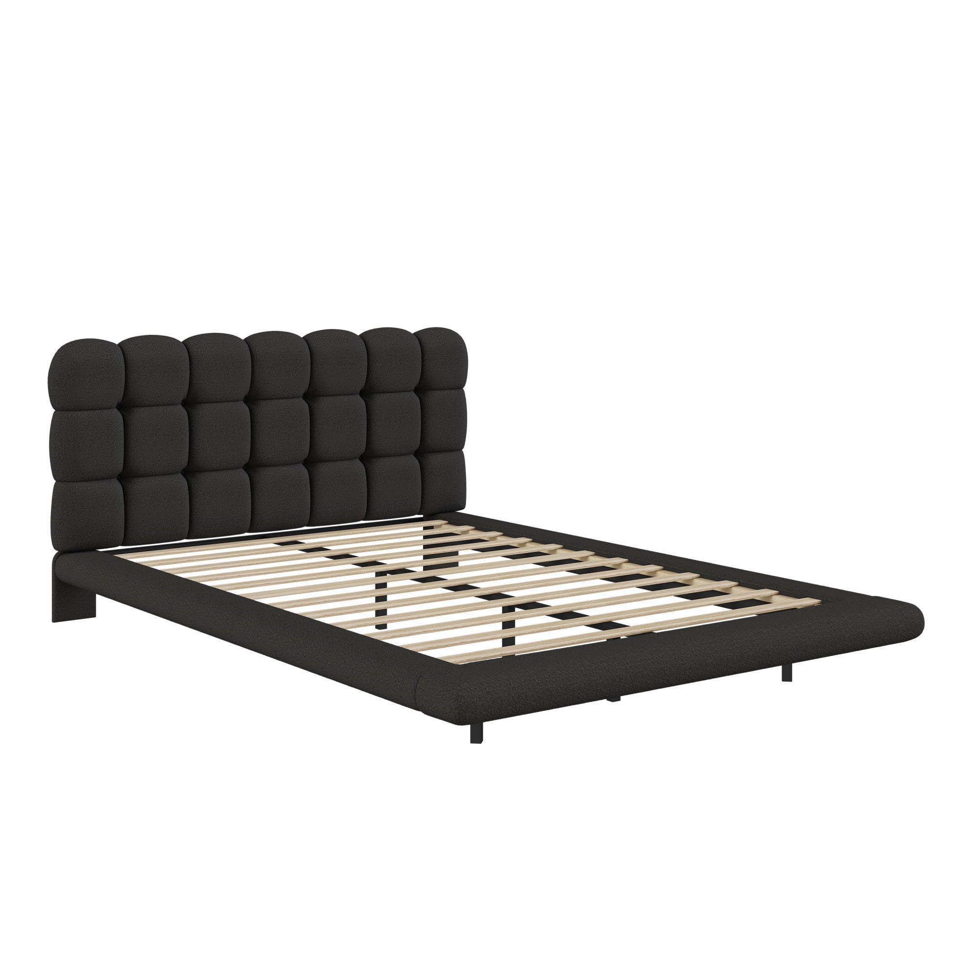 [variant:HS451577AAB] Queen LED Floating Bouclé Platform Bed – Black image 19