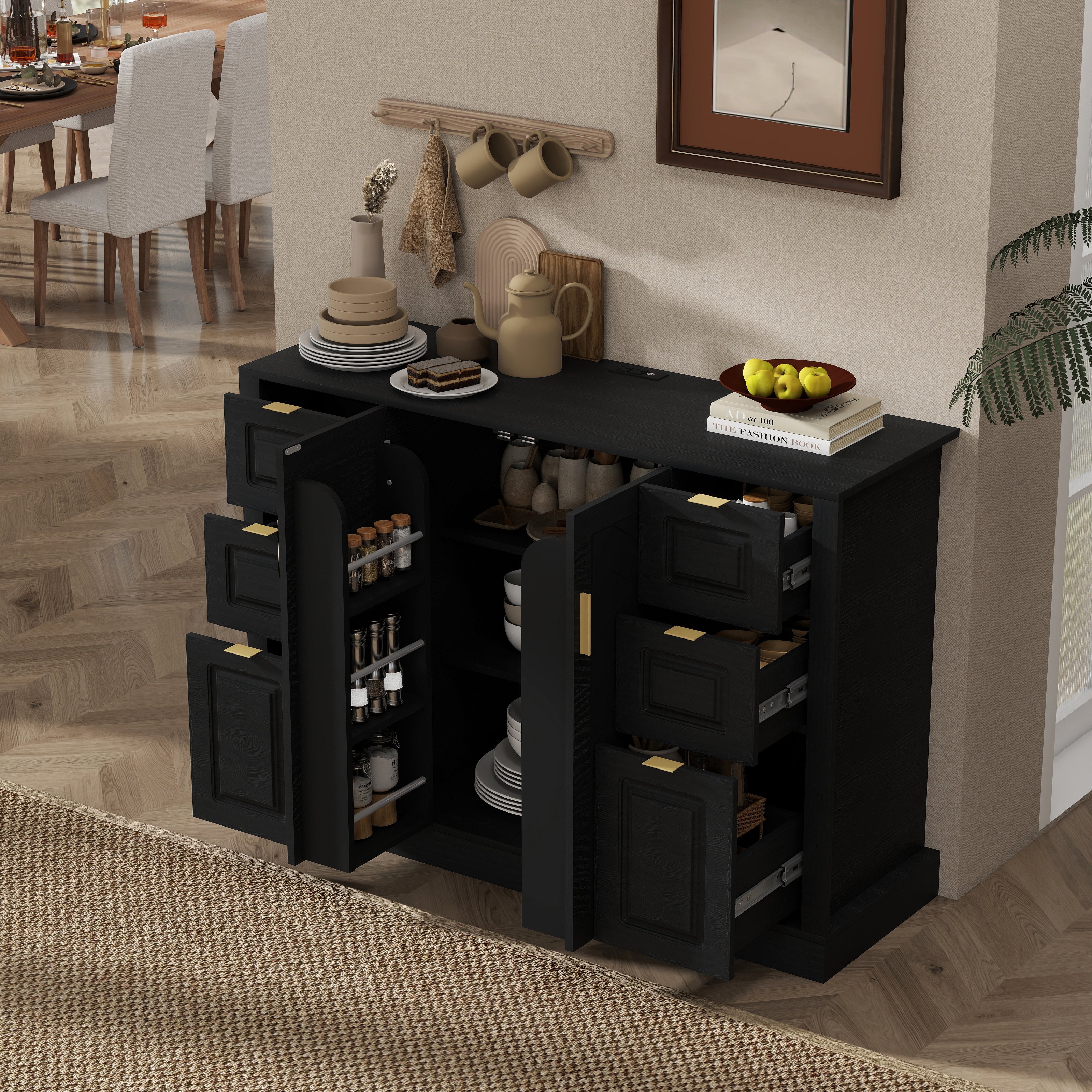 [variant:N889P443160B] Sideboard with 2 Doors, 6 Drawers & Power Outlet image 3