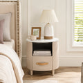 [variant:N856P406678M] Modern Round Nightstand with Drawer and Shelf – khaki image 1