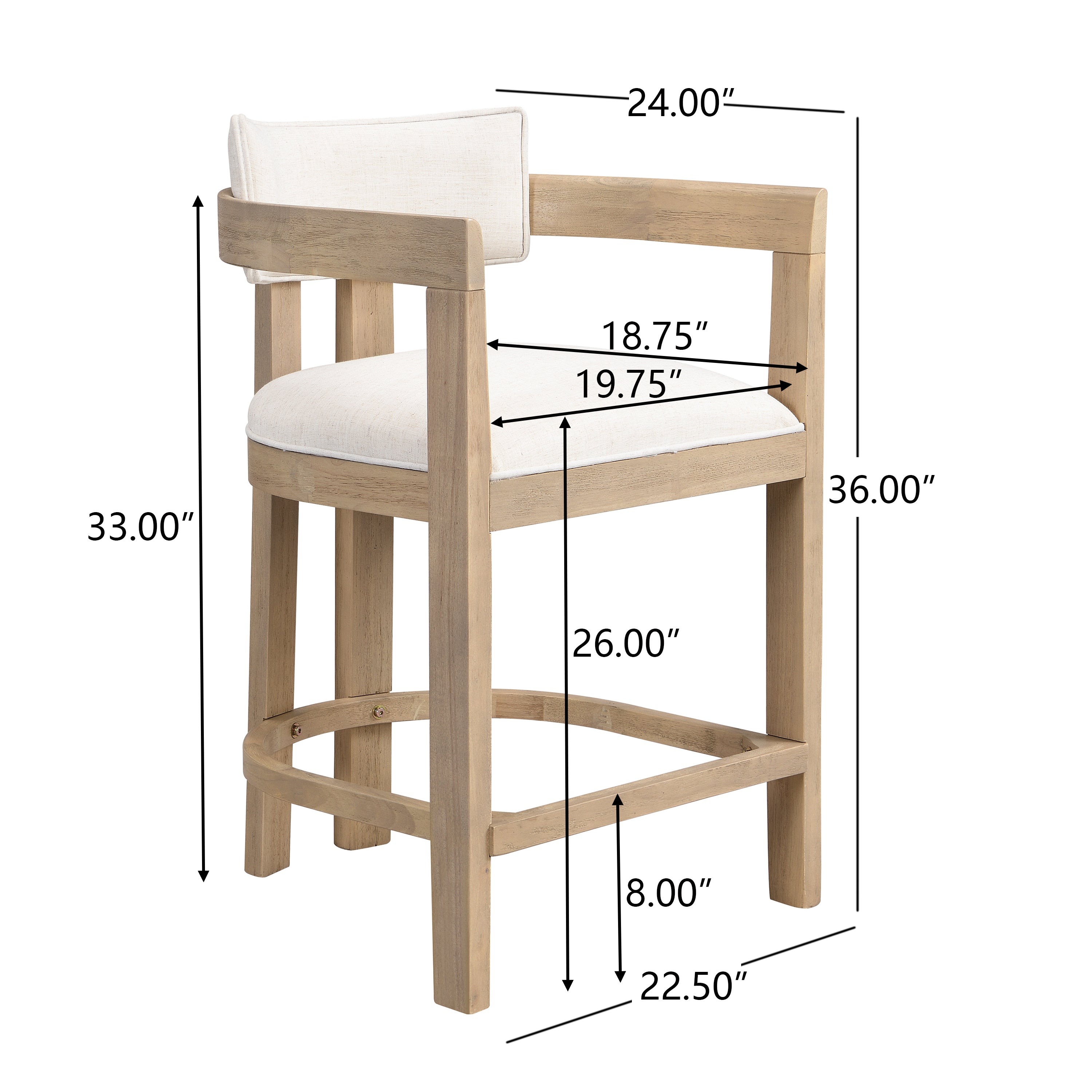 Set of 2 Upholstered Counter Stools — [variant:N872P375625A] Beige,Natural Ash image 8