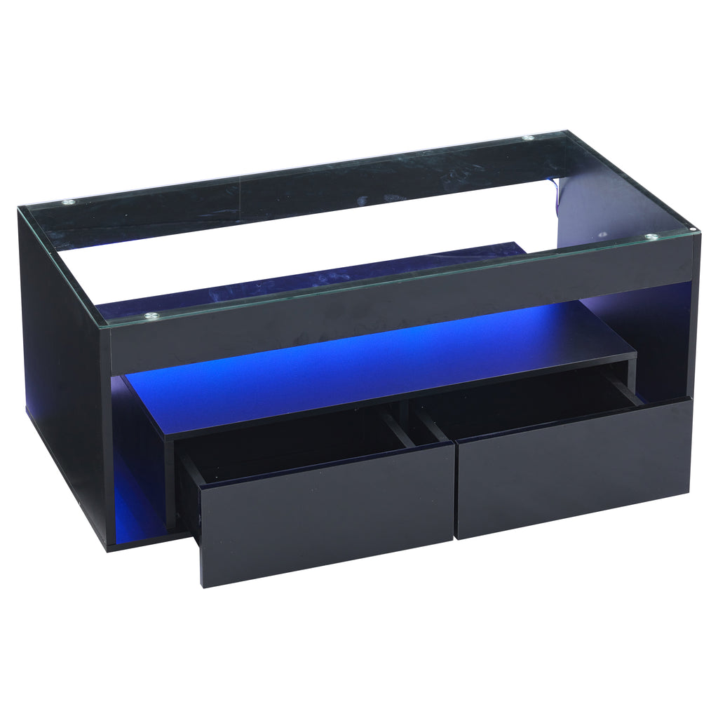[variant:N892P428787B] High-Gloss LED Coffee Table with Glass Top and Drawers image 50