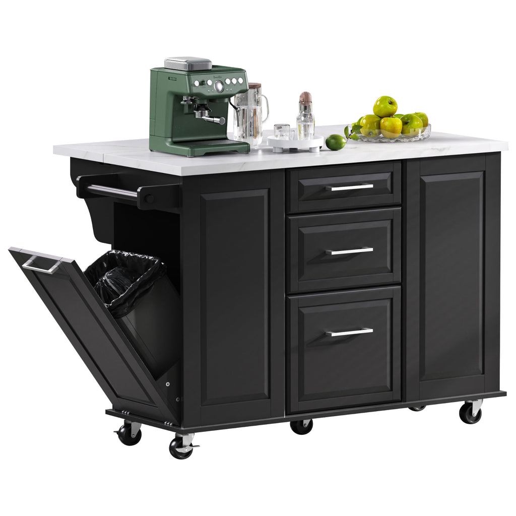[variant:N853P390045B] Rolling Kitchen Island with Tilt-Out Trash Cabinet – Black, 50.7-Inch image 34