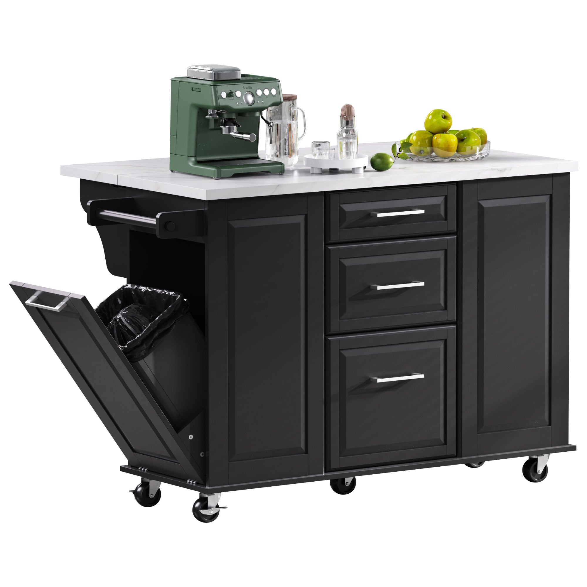 [variant:N853P390045B] Rolling Kitchen Island with Tilt-Out Trash Cabinet – Black, 50.7-Inch image 34
