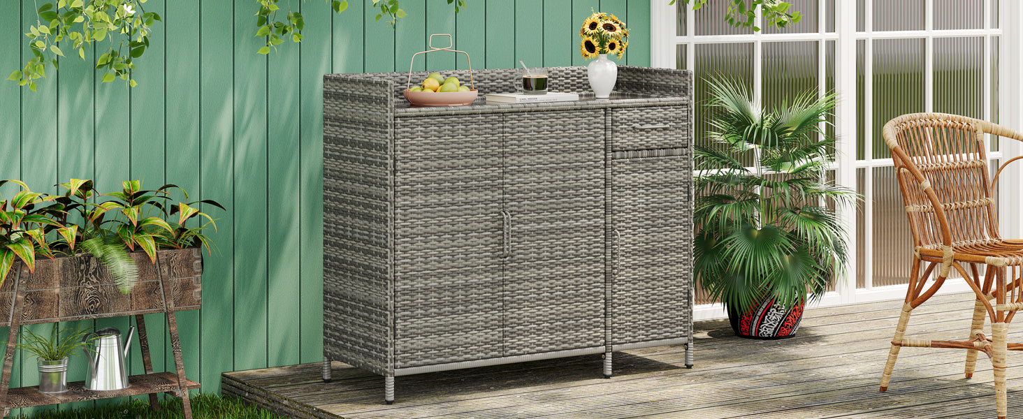 [variant:N853P387142G] Wicker Outdoor Storage Bar Cabinet – 47.5-Inch image 2
