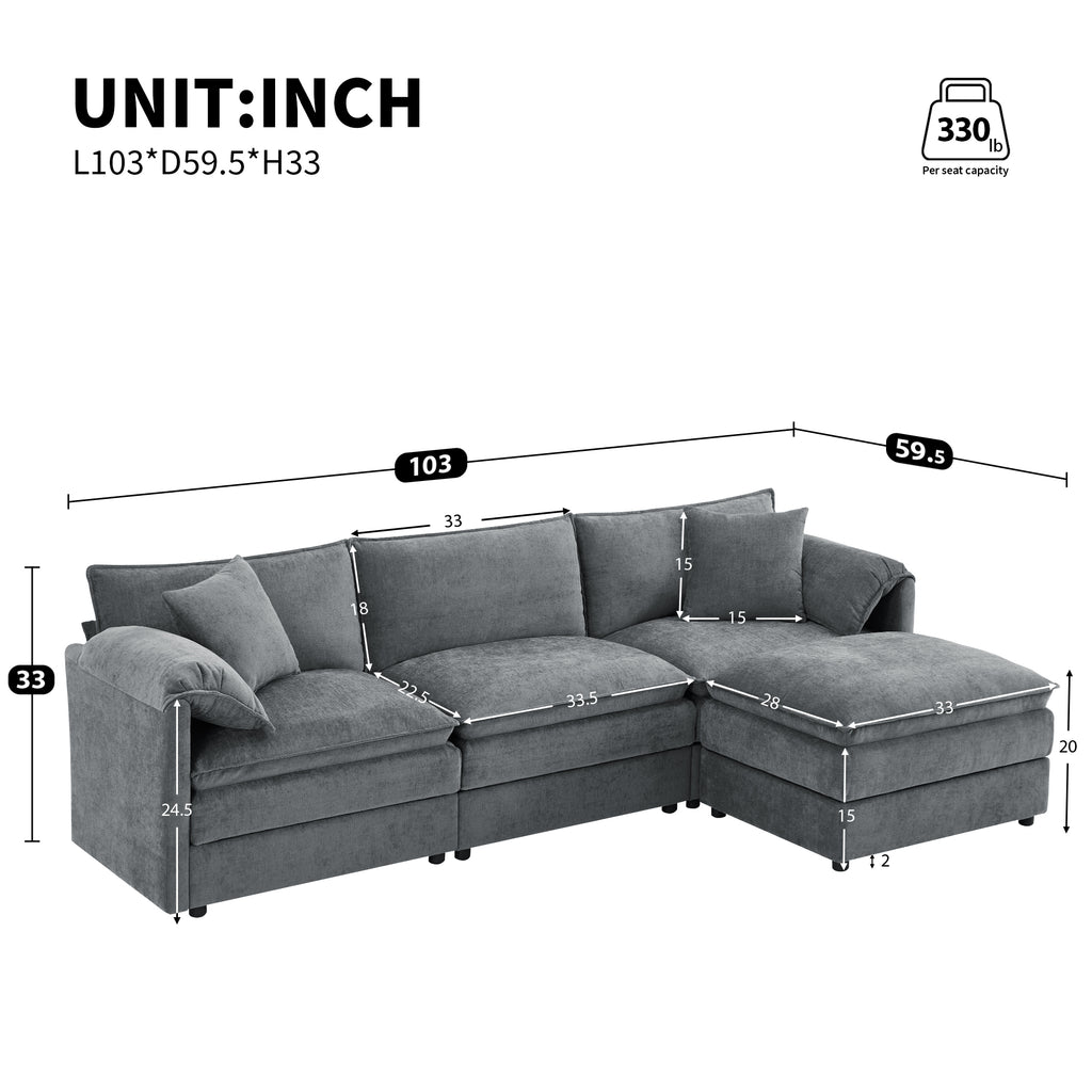 [variant:N851S8687B] 103-Inch Chenille L-Shaped Sectional Sofa with Ottoman image 2