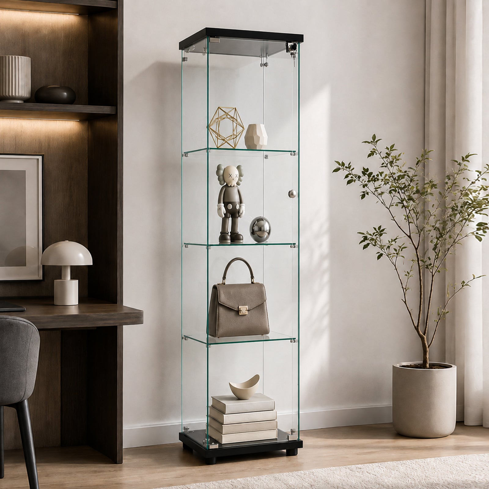 [variant:W3738P360367] 4-Shelf Tempered Glass Display Cabinet – Black image 2