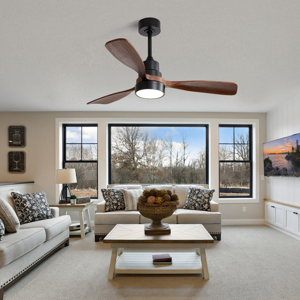 [variant:W5691P514926] Matte Black Solid Wood Ceiling Fan with Dimmable Light – 48-Inch image 3