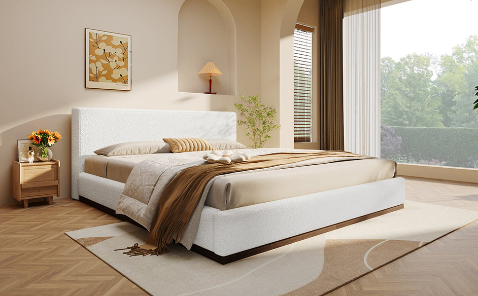 [variant:N891Q440165A] Queen Bouclé Platform Bed with Solid Wood Base – White image 14