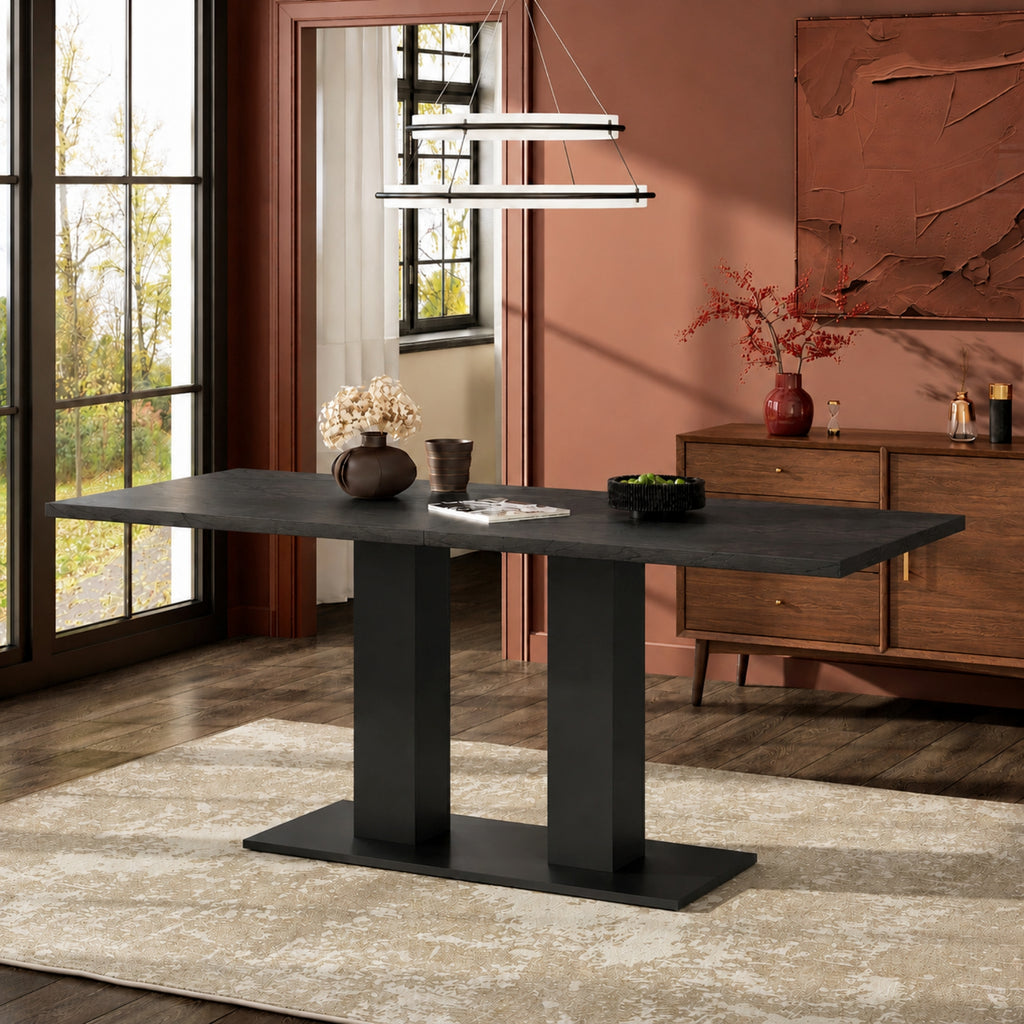 White Marble-Look Dining Table – 71-Inch — [variant:N859P472973S] Black image 4