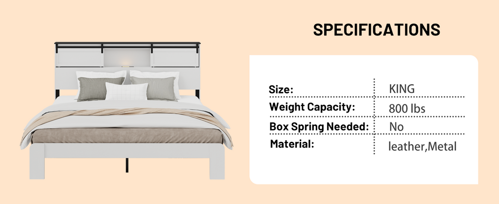 [variant:W5658P486955] Queen Farmhouse Platform Bed with Bookcase Headboard & Charging Station image 4