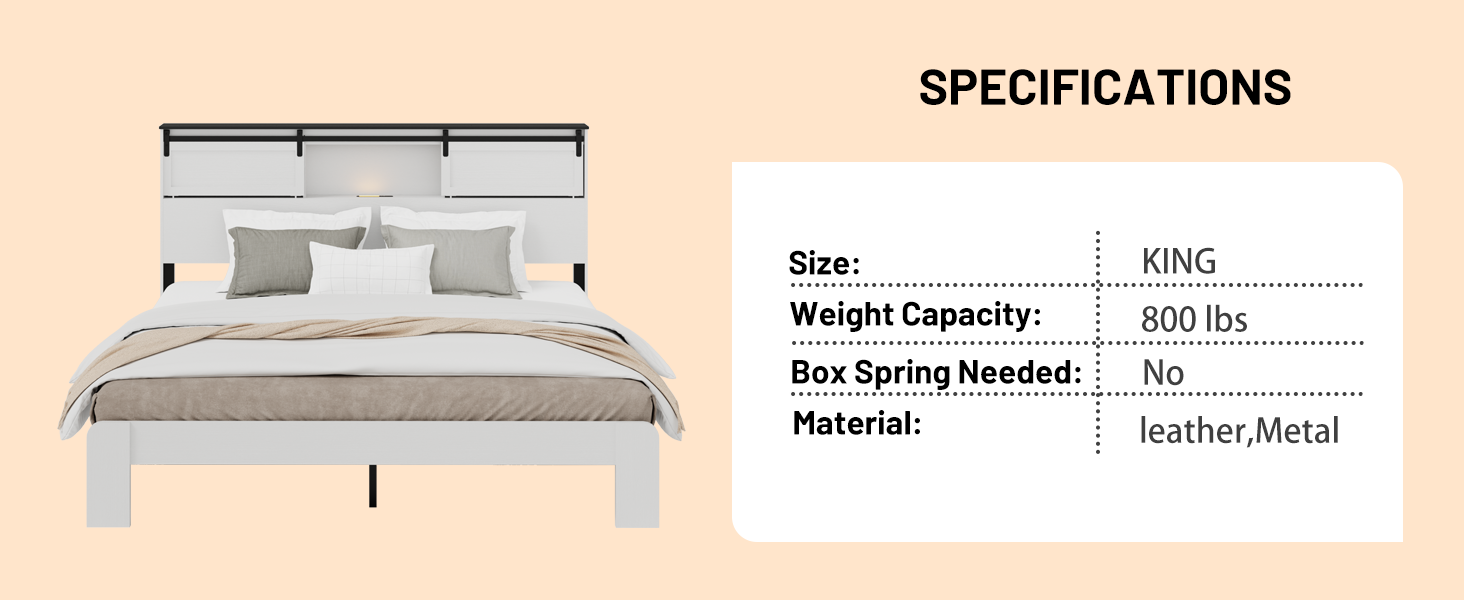 [variant:W5658P486955] Queen Farmhouse Platform Bed with Bookcase Headboard & Charging Station image 4