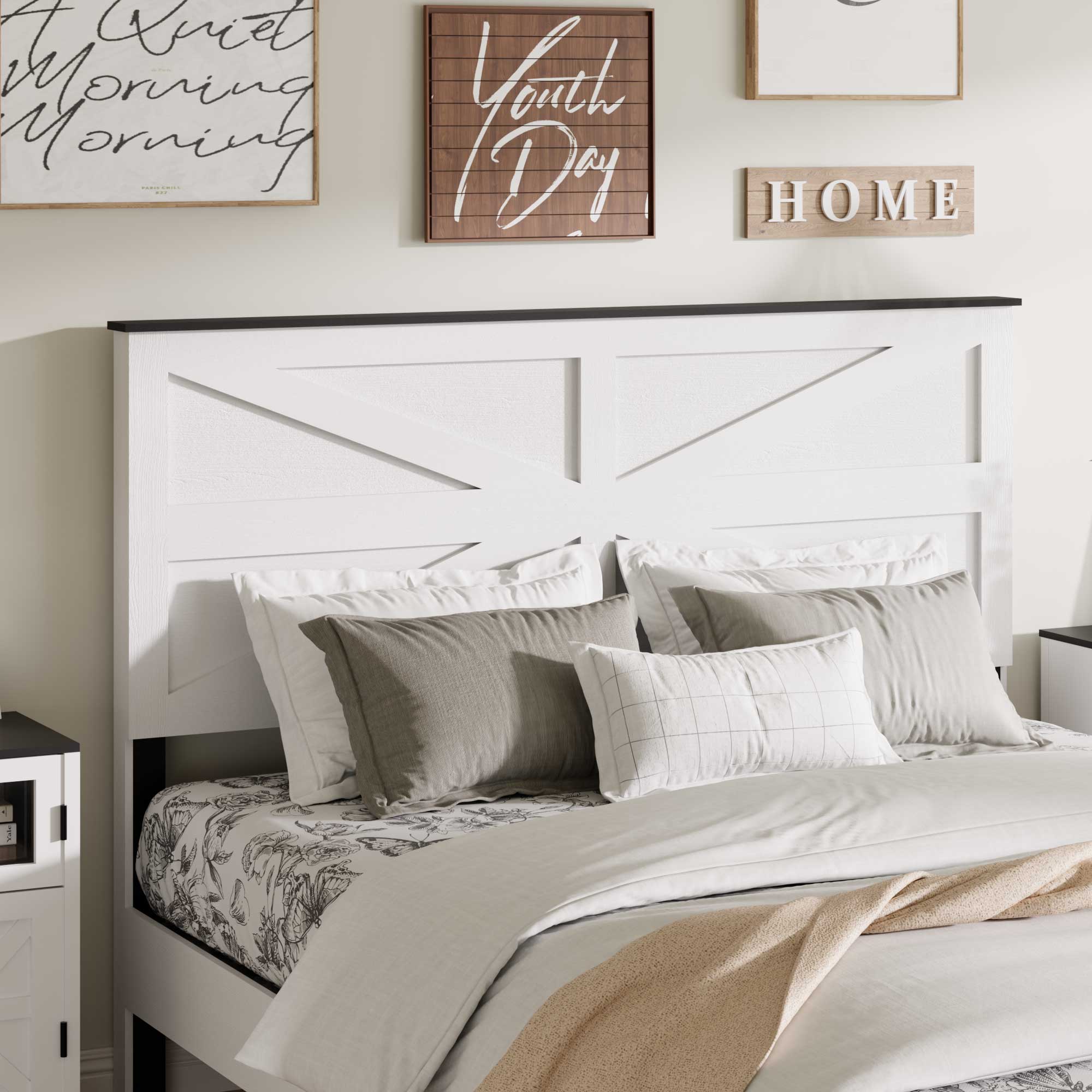 [variant:W5658P486971] Queen Platform Bed with Headboard & Footboard – White image 8