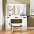 [variant:N881S436327W] Lighted Vanity Desk with Mirror, 3 Drawers and Shelves image 1