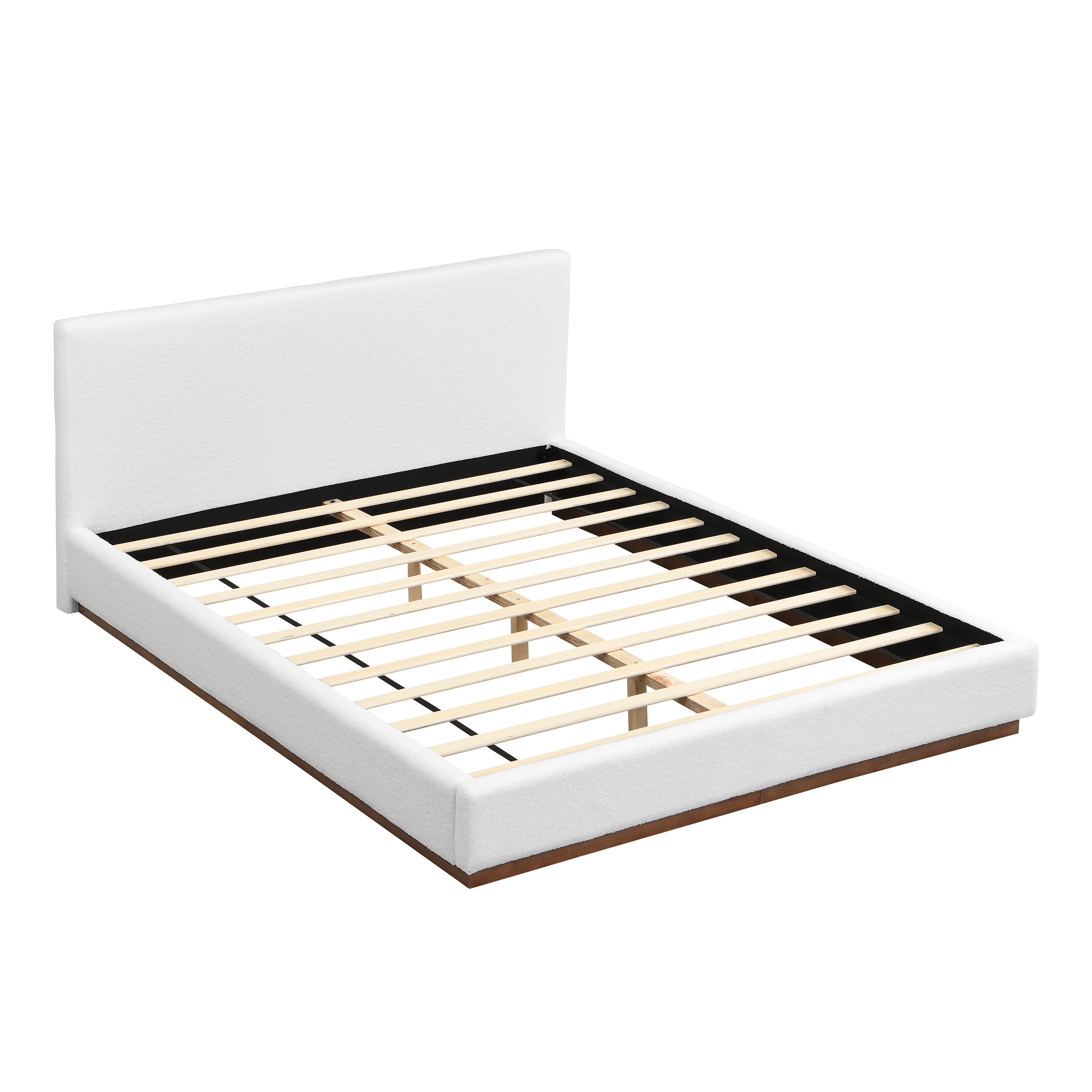 [variant:N891Q440165A] Queen Bouclé Platform Bed with Solid Wood Base – White image 7