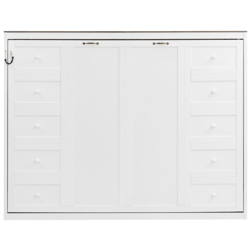[variant:N8470004035K-1] Queen LED Murphy Bed Cabinet – White and Brown image 21