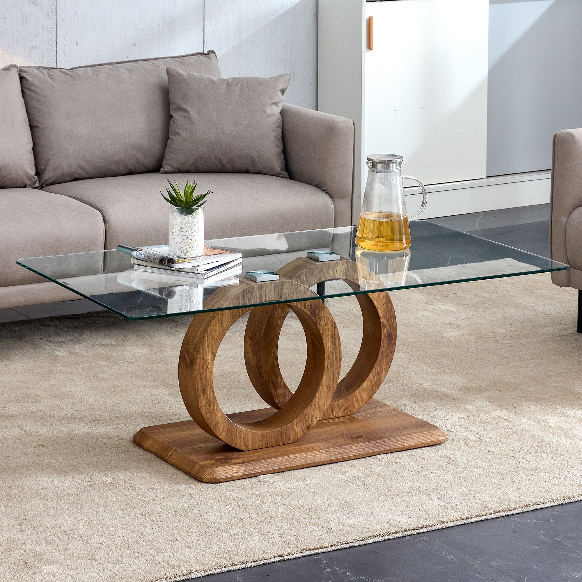 [variant:W3806P439658] Double-Ring Glass Coffee Table image 1