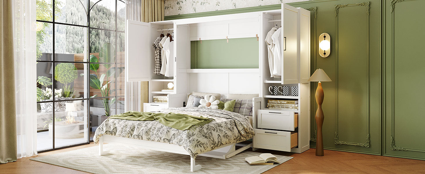 [variant:N850S00010K-2] Queen Murphy Bed with Closet, Drawers and Shelves – White image 19
