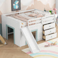 [variant:N8470005003K] Full Low Loft Bed with Slide and Storage – White image 1