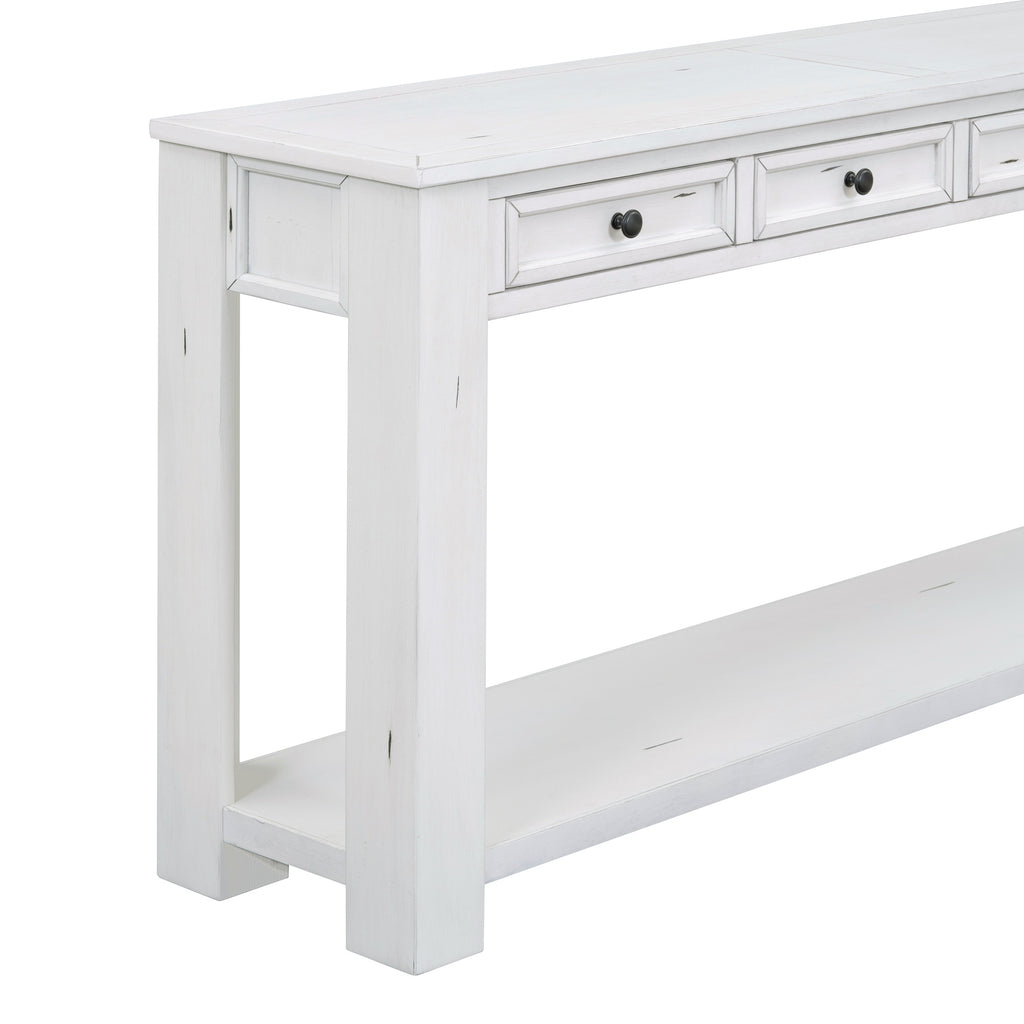 [variant:N852P245606K] Console Table with Drawers & Bottom Shelf – Antique White image 4