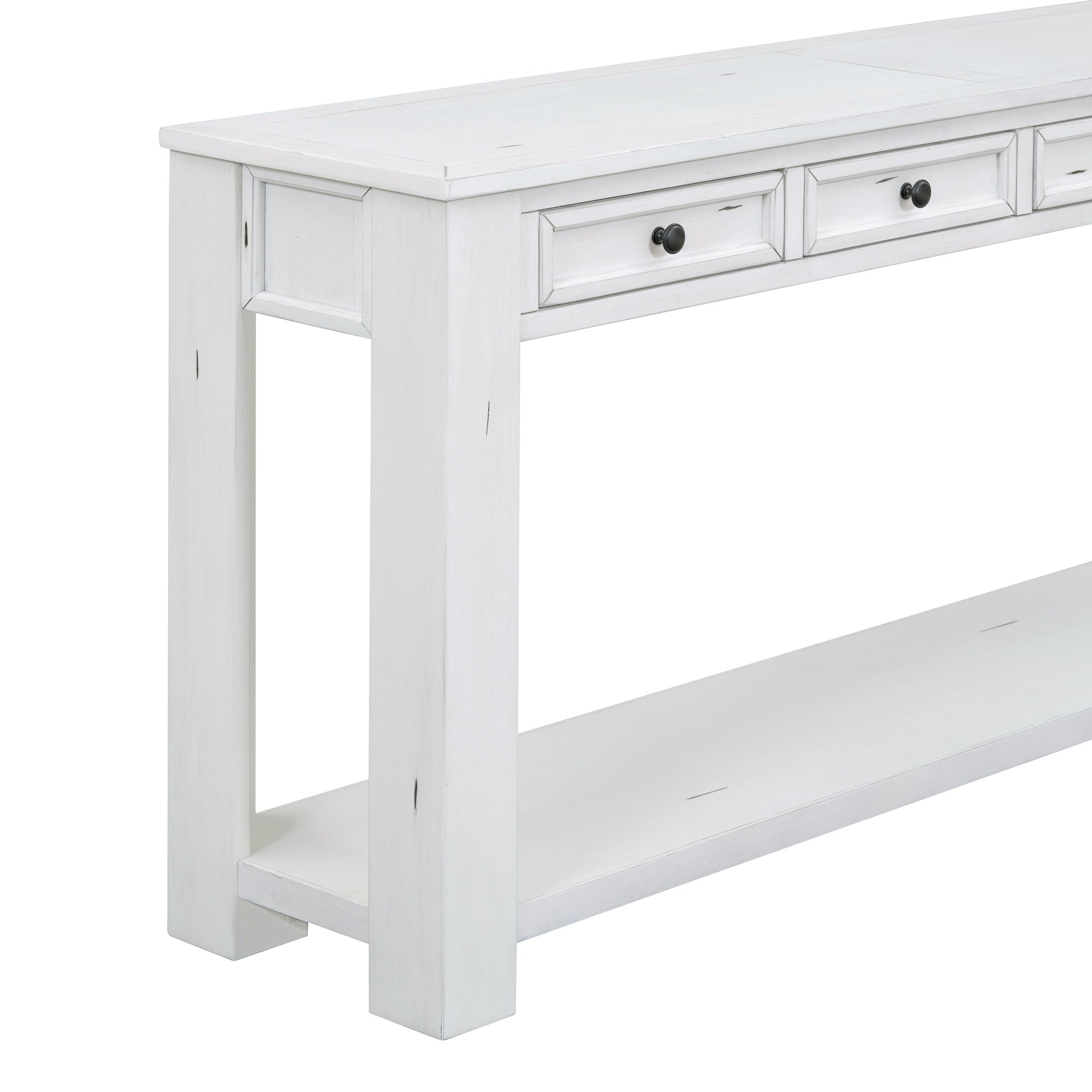 [variant:N852P245606K] Console Table with Drawers & Bottom Shelf – Antique White image 4